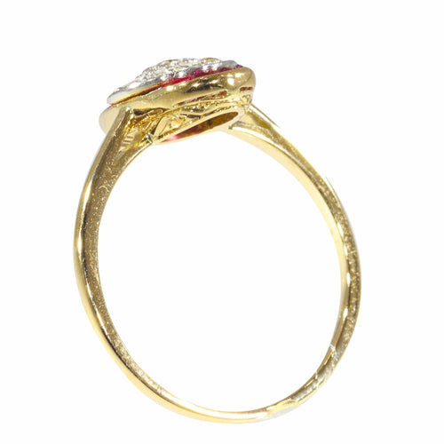 Bague 58 Bague de fiançailles Art déco vintage en diamant et rubis 58 Facettes 22237-0168