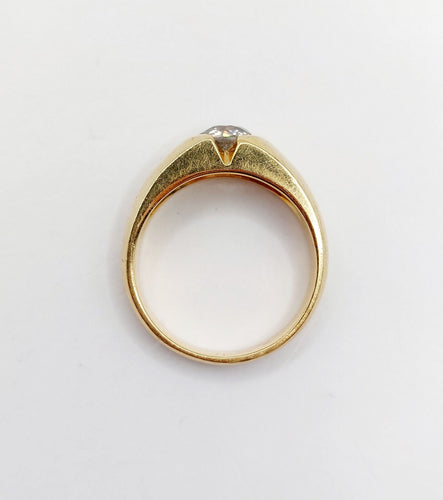 Bague 57.5 Bague jonc dôme en or 18k et diamant taille ancienne 1,10 carat 58 Facettes A06531