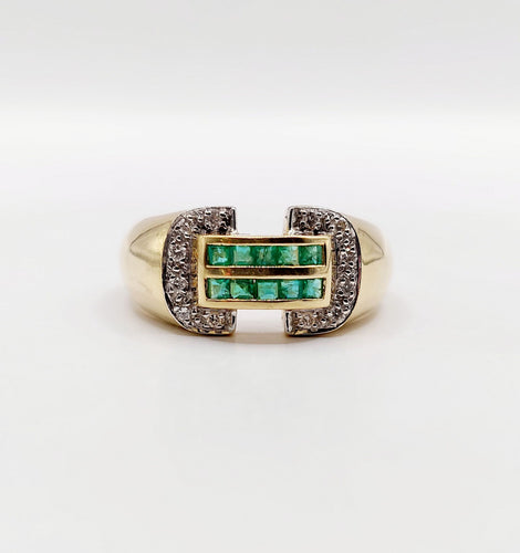 Bague 59 Bague tank style art deco or 18k émeraude calibrées et diamants taille brillants 58 Facettes A05364