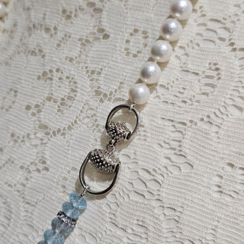 Collier Sautoir en perles et topazes bleues naturelles 58 Facettes CO50851