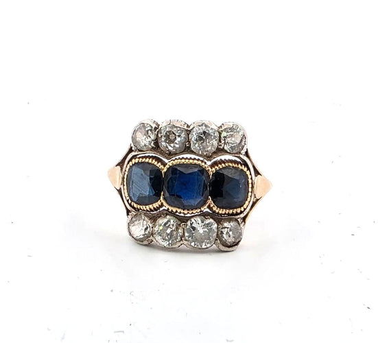 Bague 61 Bague en or jaune 18 carats sertie de saphirs et de diamants 58 Facettes