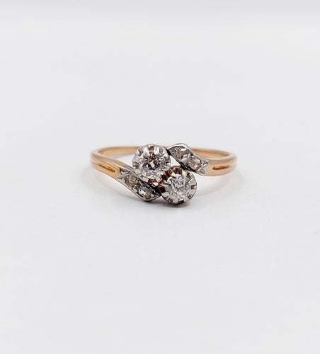 Bague toi et moi or rose, diamants taille ancienne (circa 1900) 58 Facettes A06235