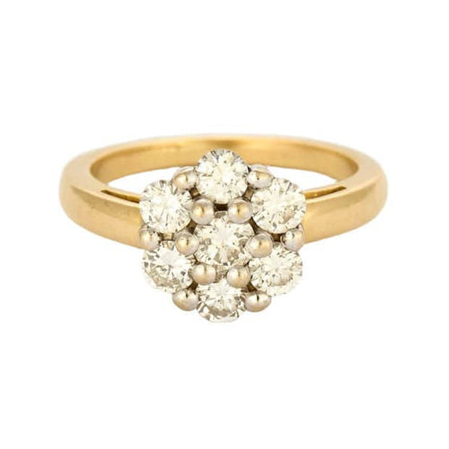 Bague marguerite or jaune et gris et diamants