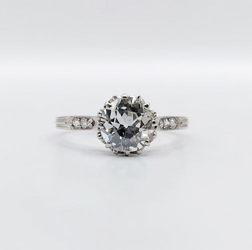 Bague 57.5 Bague solitaire Art Déco Platine, diamant taille ancienne 1,35 carat (circa 1920) 58 Facettes A05642