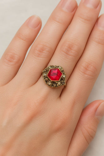 Bague 56.5 Bague ancienne en or, argent, diamants et saphir rose 58 Facettes