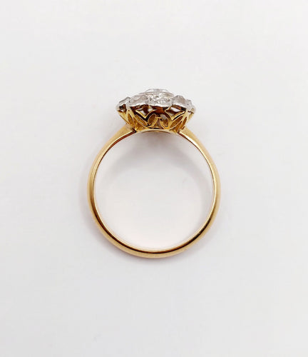 Bague 51 Bague marguerite antique en or 18k et platine, diamants taille rose 58 Facettes A06414