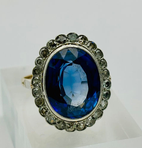 Bague 59 Bague ancienne en or jaune et platine avec un saphir et des diamants 58 Facettes 50270