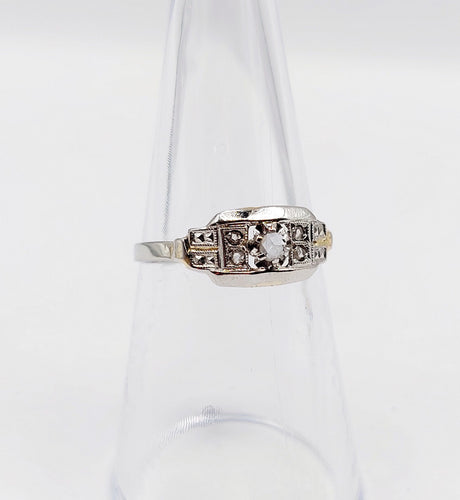 Bague 52 Bague art deco or blanc 18k diamants tailles roses et monture géométrique (circa 1930) 58 Facettes A05398