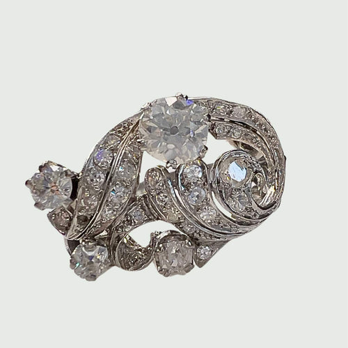 Bague 54.5 BAGUE STYLE RÉTRO PÉRIODE 1940-1945 en PLATINE avec DIAMANTS 58 Facettes Q993A