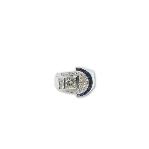 Bague 58 Art Déco - Bague platine - Diamants et Saphirs 58 Facettes 1.0000782/1
