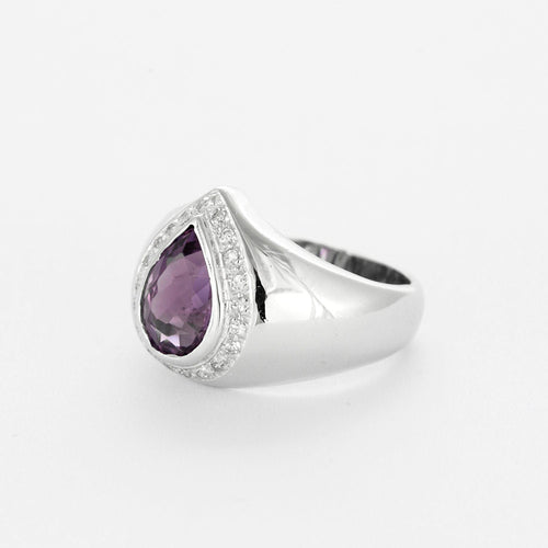 Bague 53 Bague jonc poire en or blanc 14K, Améthyste et diamants 58 Facettes