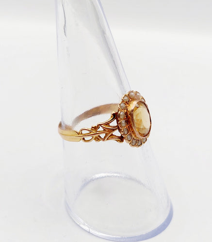 Bague 56 Bague marguerite antique citrine et perles en or rose 18k (circa 1900) 58 Facettes A01952