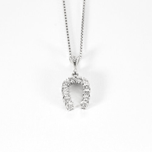 Collier Chaîne et pendentif fer à cheval en or blanc et diamants 58 Facettes B240747