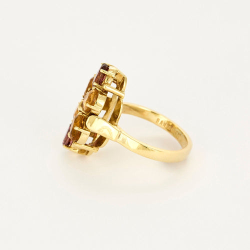 Elégante Bague cocktail  en or jaune, citrines et tourmalines