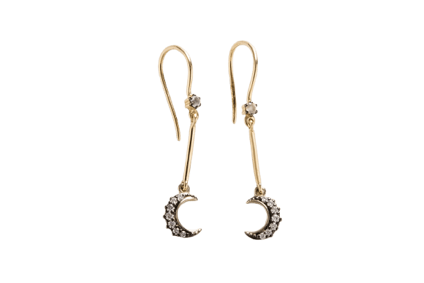 Boucles d'oreilles Gold, diamonds and moonstone earrings 58 Facettes