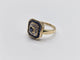 Bague 56 Bague OR Jaune 18k sertie d'un Saphir central, d’éclats de diamants et d'un contour de saphir baguettes 58 Facettes 1-0000448/2