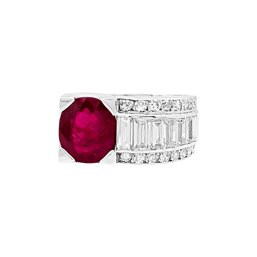 Bague 54 Bague tank platine, rubis et diamants. 58 Facettes 34687