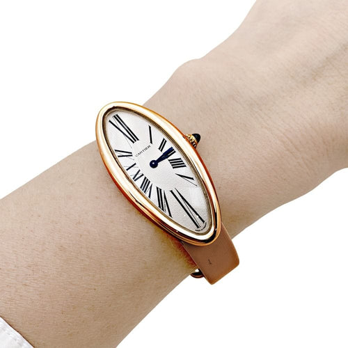 Montre Montre Cartier, "Baignoire Allongée", or rose, cuir. 58 Facettes 35059