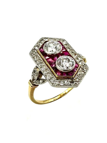 Bague Bague Belle-Epoque en or, platine, diamants et rubis calibrés 58 Facettes