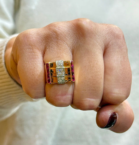 Bague 53 Bague tank en or 18 carats diamants et rubis 58 Facettes