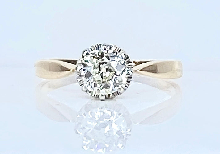 Bague 56 Bague solitaire en or jaune et platine, diamant 58 Facettes AB478