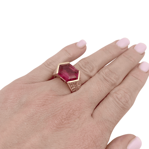 Bague 52 Bague vintage O.J. Perrin or jaune, diamants, tourmaline rose. 58 Facettes 34371