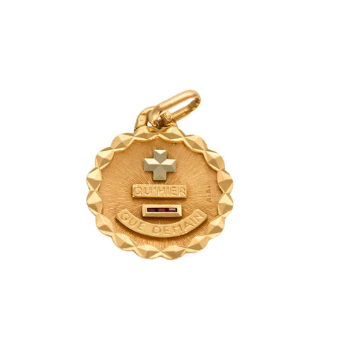 Pendentif AUGIS - Médaille d'Amour - Or jaune, diamant et rubis de synthèse 58 Facettes RSY0395