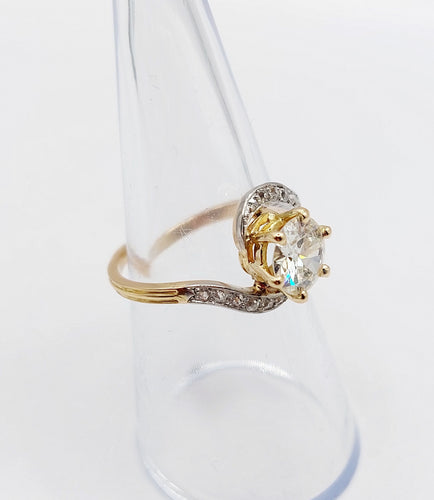 Bague 54.5 Bague tourbillon antique en or 18k et platine, diamant taille ancienne 1,35 ct 58 Facettes A06442