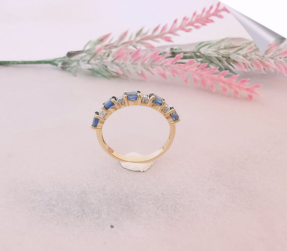 Bague 56.5 Bague Demi Alliance Saphirs Diamants Or 18 K 58 Facettes AA 1501