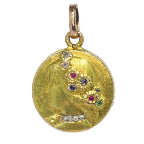 Pendentif Médaillon vintage Art Nouveau en or 18 carats 58 Facettes 22132-0286