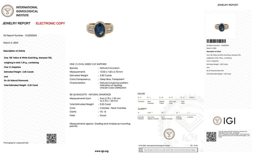 Bague 55 Bague 2 ors saphir 2.85ct et diamants certificat IGI 58 Facettes