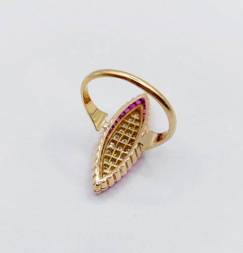 Bague 53 Bague marquise Art Déco or jaune, diamants et rubis 58 Facettes A05270