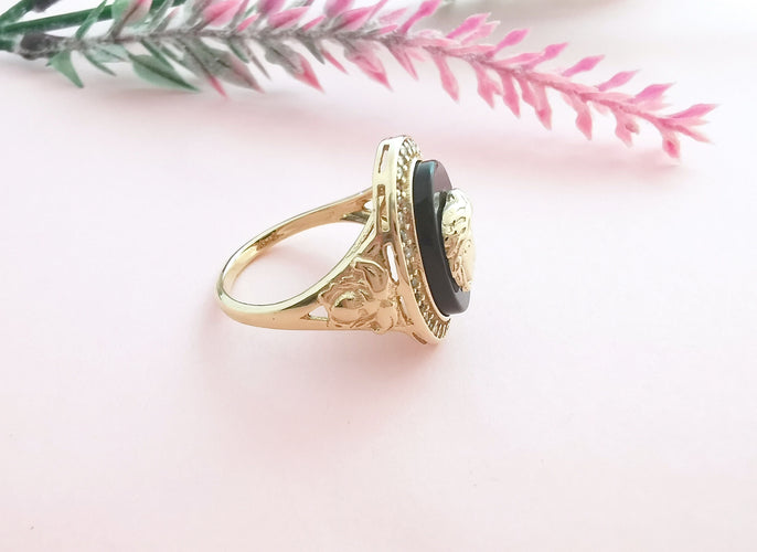 Bague 56 Bague tête de Gorgone sur Onyx 58 Facettes AA 1603