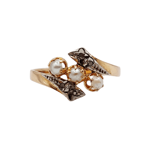 Bague 52.5 Bague antique perles et diamants taille rose en or rose 18k art nouveau 58 Facettes A06321