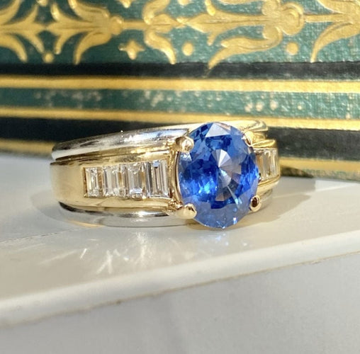 Bague 54 Bague en or jaune et blanc 18K saphir et diamants 58 Facettes