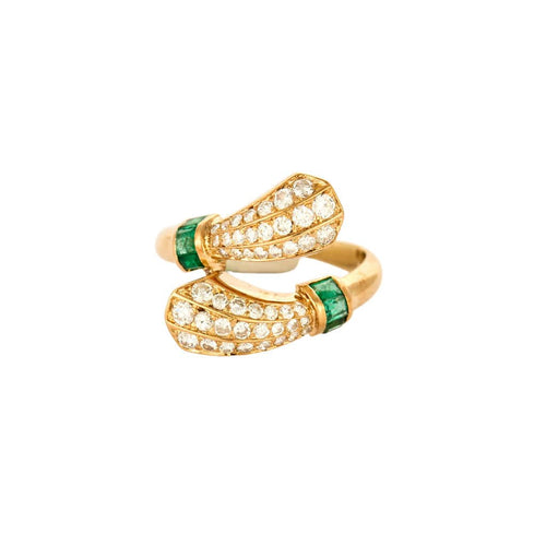 BRY - Bague toi et moi en or jaune, émeraudes et diamants