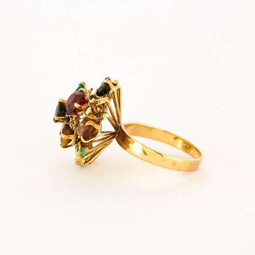 Bague Cocktail or jaune citrine spinelle oeil de tigre saphir