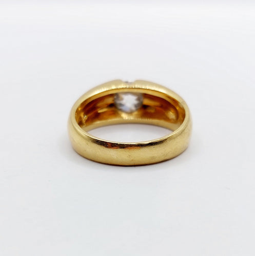 Bague 57.5 Bague jonc dôme en or 18k et diamant taille ancienne 1,10 carat 58 Facettes A06531