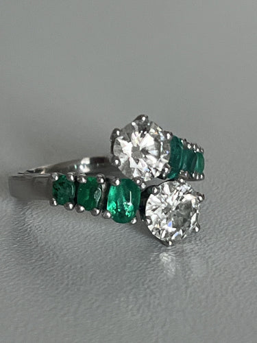 Bague 60 Bague Toi & Moi Or Gris Emeraudes Diamants 58 Facettes LOT 6389