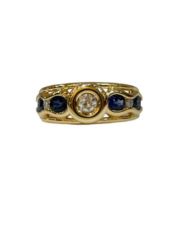 Bague en or jaune diamants et saphirs