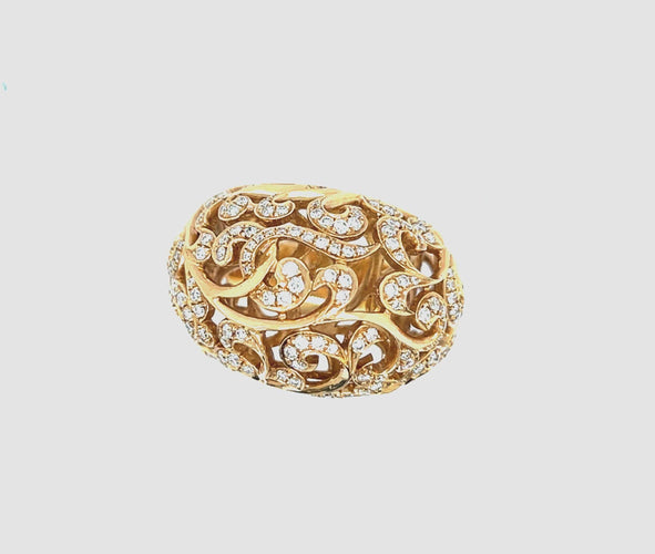 Bague Or Jaune 18 Carats Avec Détails En Dentelle Diamants 1.02 Carats