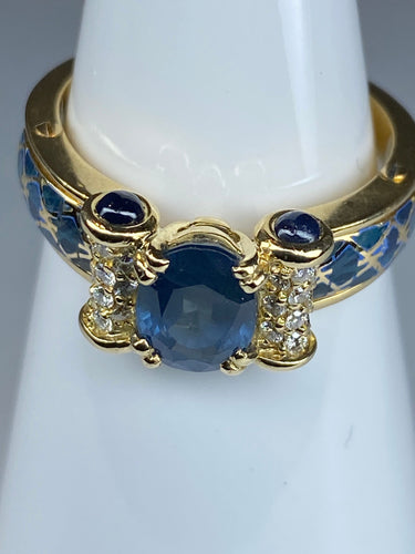 KORLOFF - bague saphirs, diamants, émail bleu