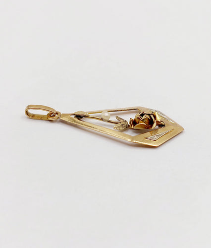 Pendentif Art Déco or rose orné d'une perle (circa 1920)