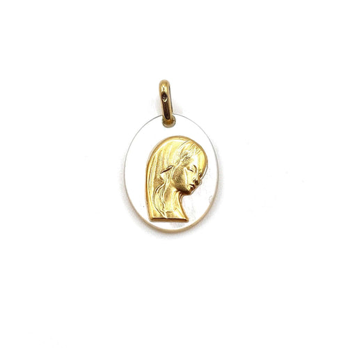 Pendentif Médaille de la Vierge Marie nacre et or jaune 58 Facettes 240