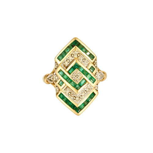 Bague 58 Bague Marquise or jaune, diamants et émeraudes 58 Facettes GU163