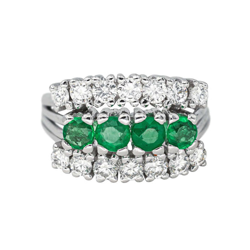 Bague 45 Bague Or blanc Emeraude, Diamant 58 Facettes 4377114RV