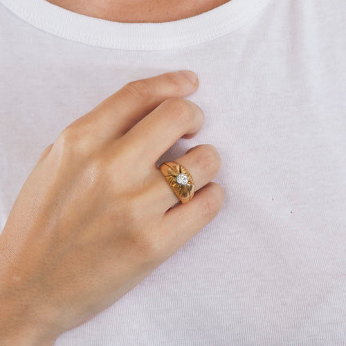 Bague 59 Bague jonc or jaune et gris diamant 58 Facettes GU40