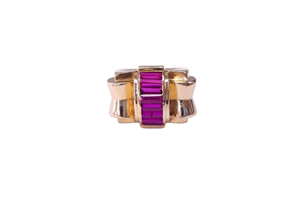 Bague 56 Bague Tank sertie de rubis baguettes en or rosé 18k 58 Facettes Tank.Rub.BagttDV