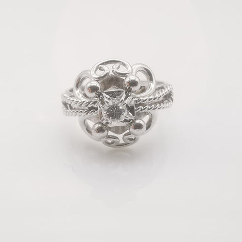 Bague 53 Bague ancienne or blanc Diamant 0.20ct 58 Facettes