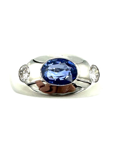 Bague BVLGARI. Bague vintage or blanc, saphir et diamants 58 Facettes